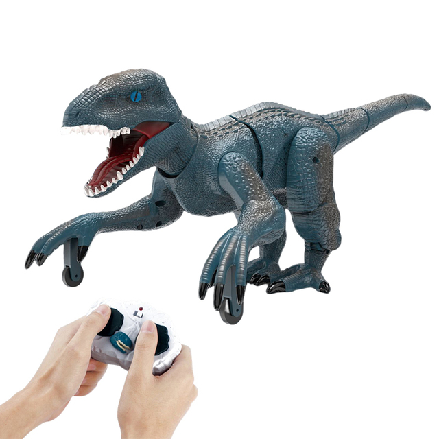 Infrared RC Velociraptor Dinosaur Toys with 6 Sounds Auto Demo Rechargeable Battery Realistic Movement Kids Gift