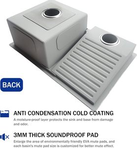 <span class=keywords><strong>Lavabo</strong></span> per Lavanderia in Acciaio Inox Spazzolato, Lavandino da Balcone per Uso Domestico, Grande Dimensione 304 Fatto a Mano con <span class=keywords><strong>Doppio</strong></span> Lavello - Product Image 2