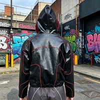Blouson Bomber Moto en Cuir PU Noir pour Homme, Style High Street, avec Capuche Bordée de Fourrure Rouge, Fabrication OEM Personnalisée