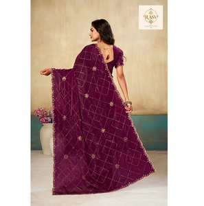 Luxury <b>Satin</b> <b>Saree</b> With Intricate Beadwork Elegant Draped Party Wear For Wedding Reception Festival And Evening Events - Product Image 4