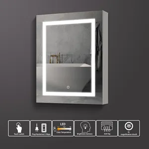 Hot Sale Hotel Bathroom Cabinet With Shaver Socket Smart Touch Screen LED Bathroom Medicine Cabinet