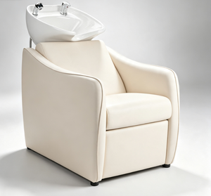 Sillón de Lavado Moderno Negro para Salón con Lavabo de Cerámica y Tapicería de Cuero, Estación de Lavado para Mobiliario de Barbería - Product Image 4