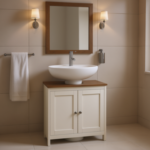 Meuble-vasque sur pied en noyer blanc antique à double porte, 30 pouces, pour salle de bain, rangement sous évier, à poser au sol - Product Image 2