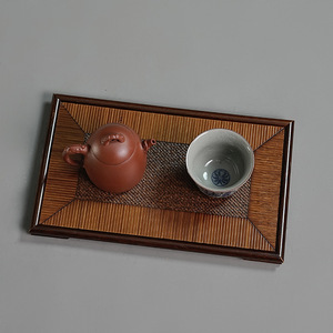 Plateau en bambou rectangulaire, surface en bambou naturel, accessoire décoratif pour cérémonie du thé, origine Anji, motif horizontal - Product Image 1