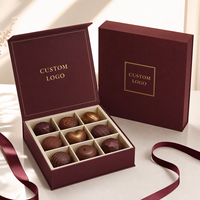 Caja de Embalaje Magnética Rígida Personalizada de Lujo con Logotipo en Lámina Dorada e Inserto para 9 Bombones Premium