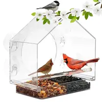 صديقة للبيئة في الهواء الطلق علبة Birdhouse منزل مغذيات البلاستيك وليس الاكريليك كبيرة نافذة لتغذية الطيور مع أكواب شفط قوية