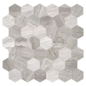 Sunwings Hexagonal Casca e Azulejos | Estoque nos EUA | Backsplash de mosaico composto de pedra para azulejos de parede de cozinha com aparência de mármore