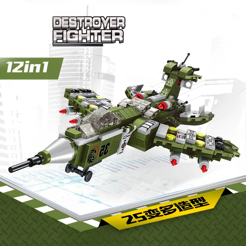 12 In1 लड़ाकू विमान सैन्य टैंक ईंटें बिल्डिंग ब्लॉक्स खिलौने बच्चों के लिए शैक्षिक खिलौना