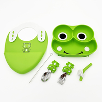 Ensemble de couverts pour enfants Yuye Cute Frog en silicone, sans BPA, pour bébés, nourrissons et enfants, cuillère et fourchette en acier inoxydable