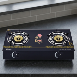 6mm Tempered Glass 2 Burner Gas <b>Cooktop</b> Electronic Ignition Knob Control Table Freestanding Cooker for Home Hotel Outdoor - Product Image 4
