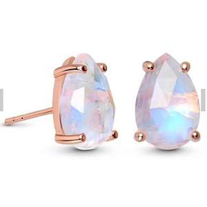 Boucles d'oreilles clous en argent sterling 925 plaqué or pour femme, avec pierre d'agate mousse naturelle, style vintage, pour mariage, vente en gros, mode - Product Image 4