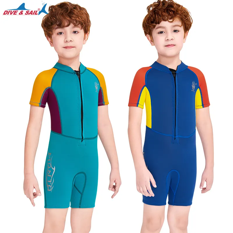 Kids Spring 2.5mm Short Diving Suit Chest Zip Neoprene Wetsuit Children For Keep Warm One-piece UV Protection Swimwear Wetsuits