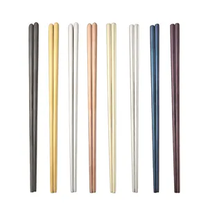 Sample Free Korean Edible Metal Bowl Eating Chopsticks engraved Black Gold Titanium Flat Chopsticks Gift packaging machine