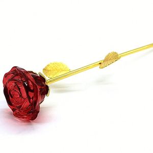 Gold Plated Modern Art Crystal Rose Flower Ornament with Stand - Ideal Gift for Valentine's Day and Romantic Occasions - Product Image 2