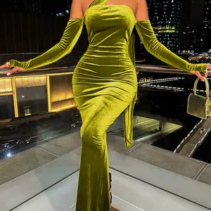 2024 ultime donne personalizzate eleganti in velluto lungo abito da sera aderente a manica lunga elegante Sexy abito da cena