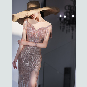 Mermaid Evening Gown Women <b>Sequin</b> Tassel Sweetheart Neckline Gradient Gold Blue Wine <b>Red</b> Formal Party Dress 2026 New Style - Product Image 2