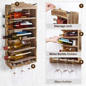 Estante de vino de madera para montar en la pared, de 3 niveles, con soporte para copas, para exhibir en el bar del hogar. - Product Image 4