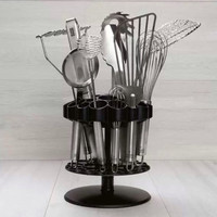 Grand porte-ustensiles de cuisine en plastique noir pour ustensiles de cuisine et outils de nettoyage avec rangement des épices