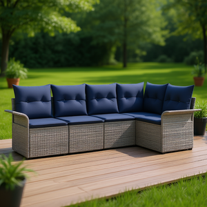 Ensemble de canapés de jardin Viking Dattus en polyrotin gris 5 pièces avec coussins, mobilier d'extérieur au design contemporain - Product Image 2