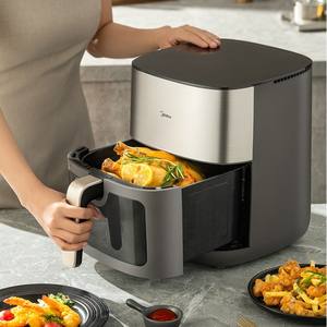 Friteuse à air Midea 6,5 L, machine de cuisson électrique intelligente, design carré gris titane, intérieur antiadhésif en PTFE - Product Image 6
