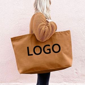 Natural <b>Extra</b> <b>Large</b> Eco-Friendly Canvas Shopping Tote Bags Custom <b>Printed</b> Logo Letter Pattern Orange Customized Designs Handled - Product Image 1
