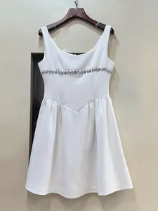 Créateur de mode femmes Sey Mini robe été sans manches taille haute luxe cristal diamants volants Club de vacances - Product Image 4