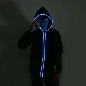 LED Hoodies Men's Sweatshirt EcoSmart Cotton-Blend Hooded Pullover Adult Couple LED Flashing El Wire Lighting Cable Neon Light