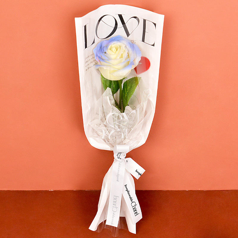 ช่อดอกไม้สบู่กุหลาบสีน้ำเงินน้ำแข็งบด