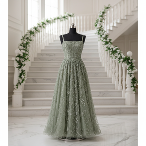 Elegante Vestido de Fiesta de Organza con Adornos de Cristal Hechos a Mano, Vestido Largo Elegante para Mujer para Ocasiones Formales - Product Image 1