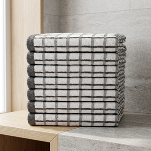 Serviettes de cuisine en tissu éponge à carreaux, tissées rectangulaires, lavables en machine, motif gris et blanc - Product Image 1