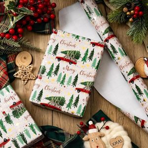 Christmas gift wrapping paper Cartoon <b>car</b> Christmas <b>tree</b> gold star pattern with back cutting lines Customizable - Product Image 2