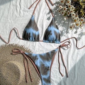 Bikini 2026 de Nueva Colección Europea y Americana, Estampado de Leopardo, Color Sólido, Sexy, Traje de Baño de Dos Piezas, Triangular, para Mujer - Product Image 3