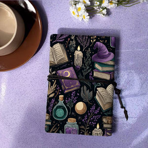 Carnet de notes A6 de bureau fait à la main 160 pages Premium Welfare for Top Employees with Books Candles Witch Hat Potions Pattern on the - Product Image 3