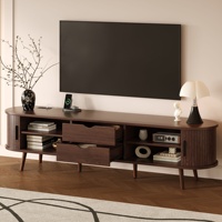 Meuble TV moderne du milieu du siècle en MDF avec portes à tambours, tiroirs et prise électrique - Rangement écologique pour téléviseurs jusqu'à 80 pouces, idéal pour salon et chambre
