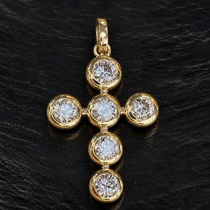 Pendentif croix Xinfly en or massif 18 carats avec diamant naturel serti en forme de bulle, 2,10 ct, six diamants ronds certifiés, prêt à être expédié, bijoux fins AU750 - Product Image 3