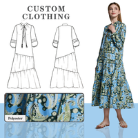 Robe longue décontractée à manches longues pour femmes, élégante, à imprimé floral, style étagé, vente en gros populaire de vêtements Ameno