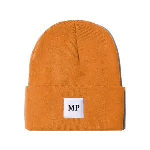 High quality custom woven patch knitted beanie with a woven label