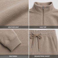 Ensemble 2 pièces OEM pour femme : Haut court à col roulé semi-zippé en maille côtelée de haute qualité et pantalon large à revers côtelés, avec logo personnalisé