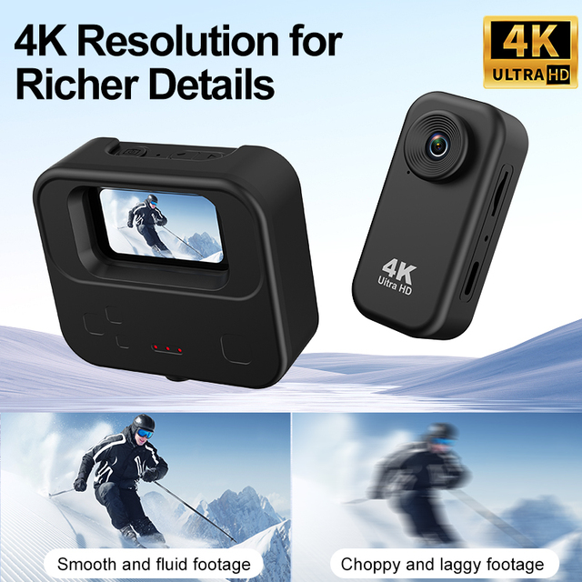 Thumb Sport Camera 4K Magnetic Wearable WiFi App Mini Action with 1.47" Screen Charging Dock Hands-Free Factory Direct