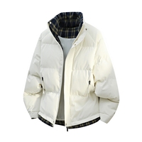Manteau d'hiver matelassé à carreaux pour hommes, col montant, fermeture éclair et boutons-pression, poches latérales zippées, coupe ample, résistant au froid
