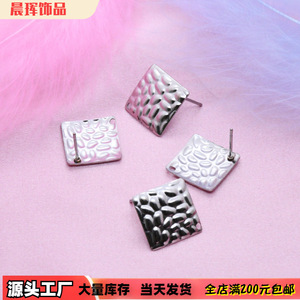 Tibetan <b>Silver</b> <b>Stud</b> <b>Earrings</b> Square 14mm Water Ripple Pattern Ear Post Unisex Fashion Jewelry - Product Image 5