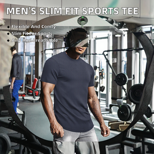 เสื้อยืดผู้ชายทรงปกติ แขนสั้น สีพื้น ผ้าสแปนเด็กซ์/โพลีเอสเตอร์ ถักทอ คอกลม เสื้อลำลองออกกำลังกาย ODM - Product Image 2