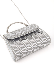 Bolso de Mano Tipo Clutch de Poliéster Brillante con Rayas y Pedrería, Diseño Cuadrado de la Marca Bell Luxury, para Mujer, Ideal para Fiestas y Eventos - Product Image 5