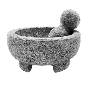 Set Mortar dan alu, 8 inci 4 cangkir kapasitas besar tidak dipoles granit Guacamole mangkuk, batu penggiling mangkuk untuk