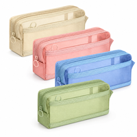 Trousse à crayons de grande capacité, sac à stylos en maille Oxford à double fermeture éclair, pochette de rangement de papeterie pour étudiants à plusieurs compartiments, 4 couleurs