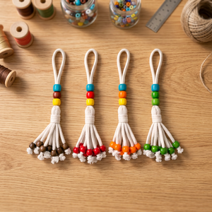 Colgante de Macramé Bohemio de Algodón con Borlas y Cuentas, Adorno de Guirnalda DIY para Colgar en el Hogar y el Coche, Regreso a Clases - Product Image 3
