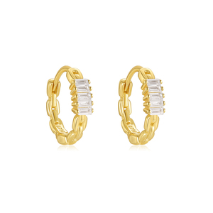 CANNER Pendientes de Aro de Plata de Ley 925 con Cadena de Zirconia Cuadrada Geométrica y Pendientes Huggies Retorcidos con Zirconia Marquise en Forma de Gota de Agua - Product Image 1