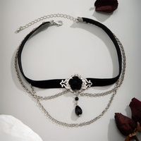 Collar Gargantilla Punk Lolita Negro con Borlas y Cadena para Mujer, Accesorios de Cosplay de Bruja Oscura Gótica, Joyería de Moda para el Cuello