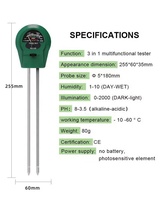 Capteur d'humidité et de pH du sol 3-en-1 en plastique de haute qualité 2026 pour le jardinage et l'agriculture, personnalisable OEM ODM