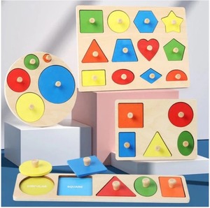 Nhiều màu núm gỗ Bảng câu đố cho trẻ em mầm non vui vẻ công cụ học tập để cải thiện trí nhớ, giải quyết vấn đề - Product Image 5